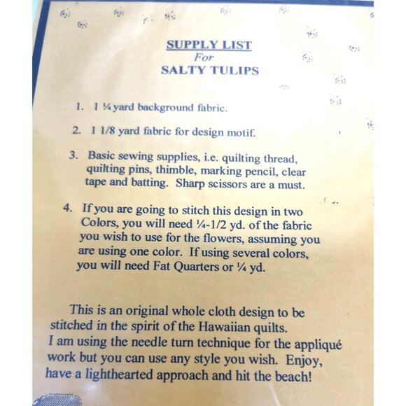 Salty Tulips Hawaiian Quilt Pattern By Peddlers Of Danville - Picture 3 of 3